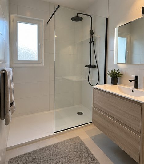 Salle de bain rénovée avec douche à l’italienne
